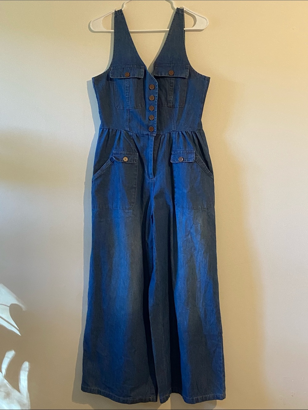 Dark Blue Denim Wide-Leg Overalls